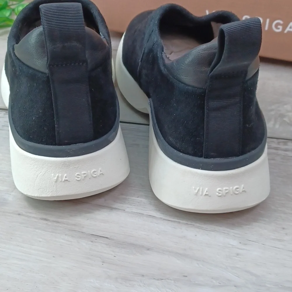 Via Spiga Laverno Black Suede Slip On Sneakers NIB